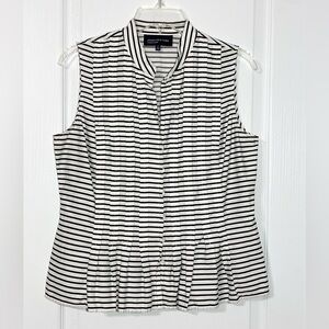 Jones NY Peplum Style Striped Sleeveless Blouse Navy White Medium